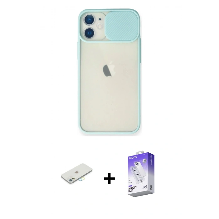 MARSİLYAN™- iPhone 11 Kılıf Vadi Çizgi - Siyah Bilvis 5in1 3D Magic Cam Ekran Koruyucu + Renkli Kamera Lens Koruma Cam - SI