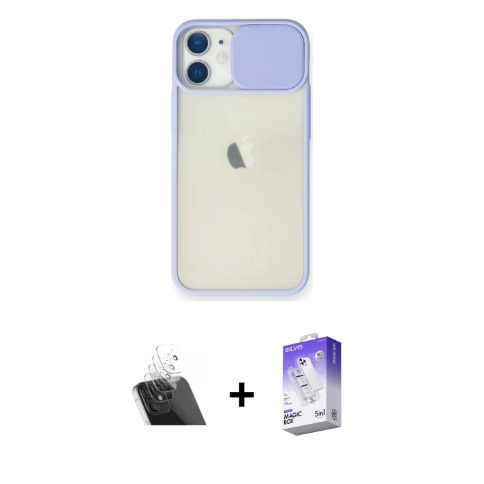 MARSİLYAN™- iPhone 11 Kılıf Vadi Çizgi - Siyah Bilvis 5in1 3D Magic Cam Ekran Koruyucu + Kamera Lens Koruma Cam - SF