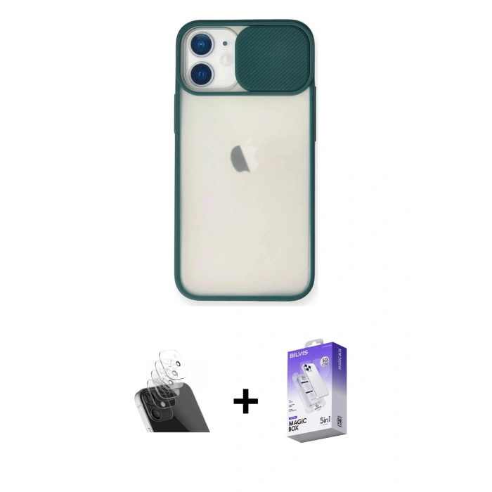 MARSİLYAN™- iPhone 11 Kılıf Vadi Çizgi - Siyah Bilvis 5in1 3D Magic Cam Ekran Koruyucu + Kamera Lens Koruma Cam - SF