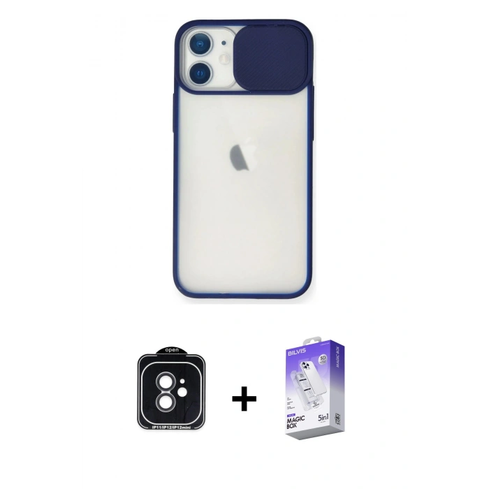 MARSİLYAN™- iPhone 11 Kılıf Vadi Çizgi - Siyah Bilvis 5in1 3D Magic Cam Ekran Koruyucu + PVD Metal Kamera Lens - SH