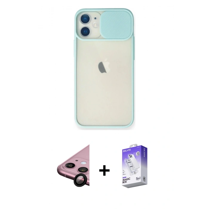 MARSİLYAN™- iPhone 11 Kılıf Vadi Çizgi - Siyah Bilvis 5in1 3D Magic Cam Ekran Koruyucu + Raze Metal Kamera Lens - SH