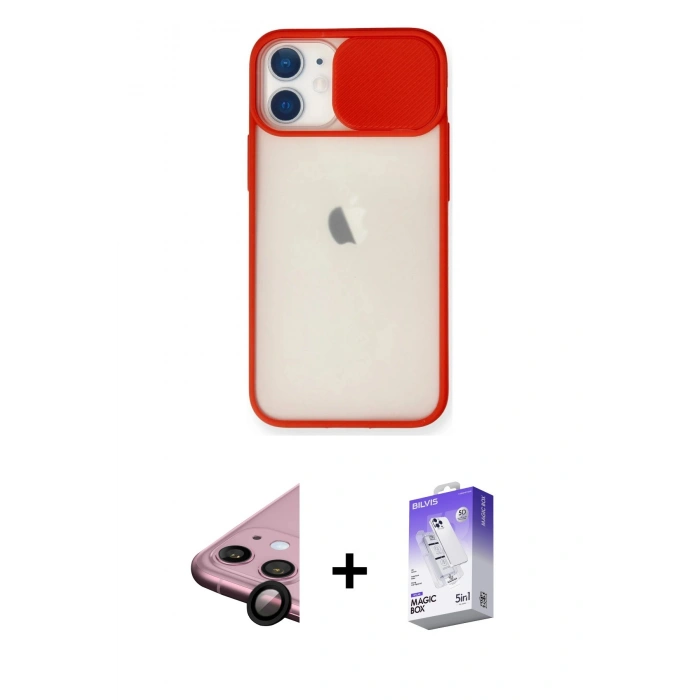 MARSİLYAN™- iPhone 11 Kılıf Vadi Çizgi - Siyah Bilvis 5in1 3D Magic Cam Ekran Koruyucu + Raze Metal Kamera Lens - SH