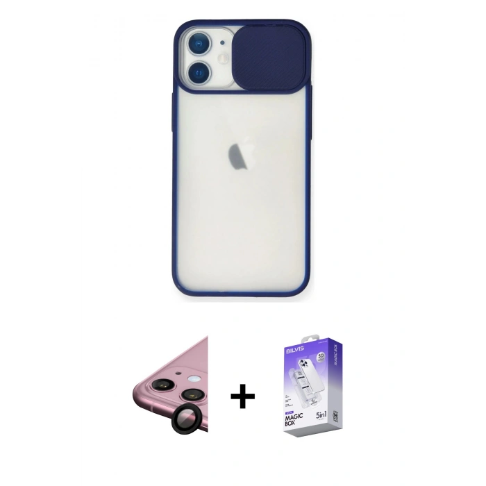 MARSİLYAN™- iPhone 11 Kılıf Vadi Çizgi - Siyah Bilvis 5in1 3D Magic Cam Ekran Koruyucu + Raze Metal Kamera Lens - SH