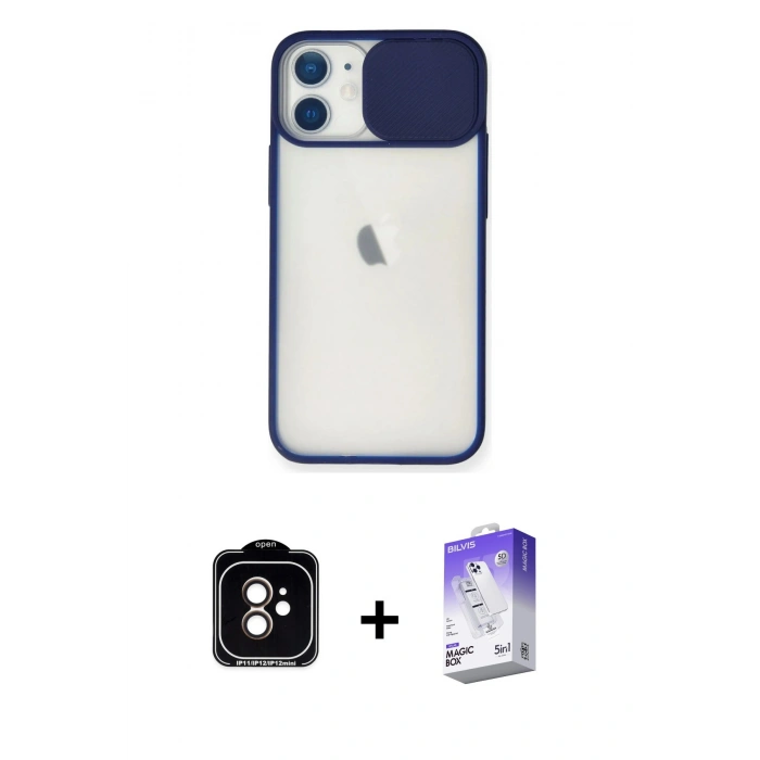 MARSİLYAN™- iPhone 11 Kılıf Vadi Çizgi - Siyah Bilvis 5in1 3D Magic Cam Ekran Koruyucu + PVD Metal Kamera Lens - TU