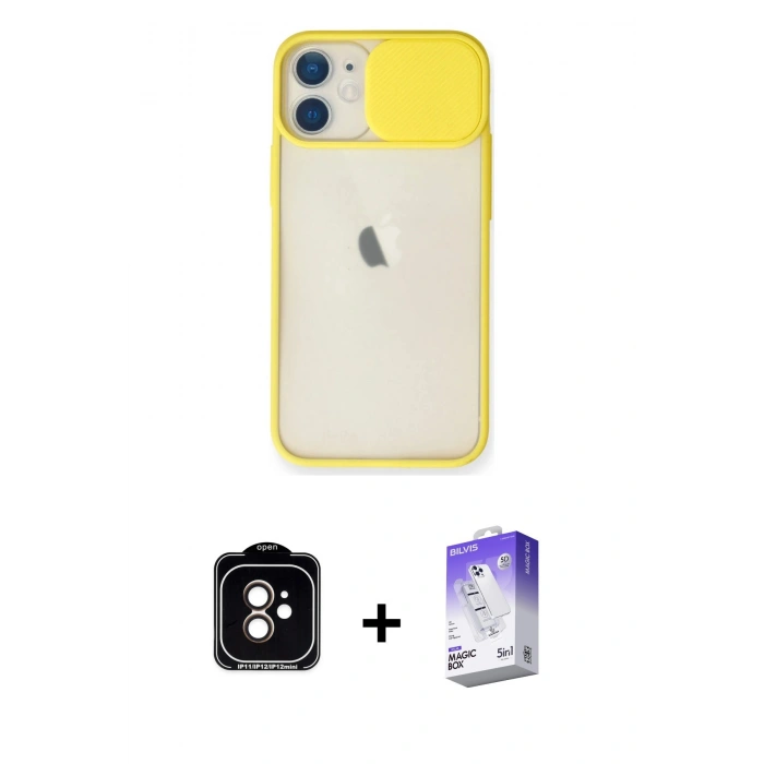 MARSİLYAN™- iPhone 11 Kılıf Vadi Çizgi - Siyah Bilvis 5in1 3D Magic Cam Ekran Koruyucu + PVD Metal Kamera Lens - TU