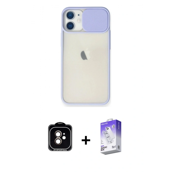 MARSİLYAN™- iPhone 11 Kılıf Vadi Çizgi - Siyah Bilvis 5in1 3D Magic Cam Ekran Koruyucu + PVD Metal Kamera Lens - TU