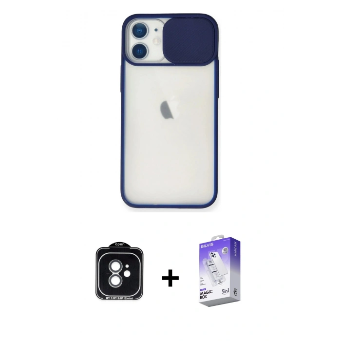 MARSİLYAN™- iPhone 11 Kılıf Vadi Çizgi - Siyah Bilvis 5in1 3D Magic Cam Ekran Koruyucu + PVD Metal Kamera Lens - YL