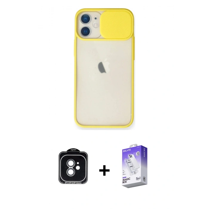 MARSİLYAN™- iPhone 11 Kılıf Vadi Çizgi - Siyah Bilvis 5in1 3D Magic Cam Ekran Koruyucu + PVD Metal Kamera Lens - YL