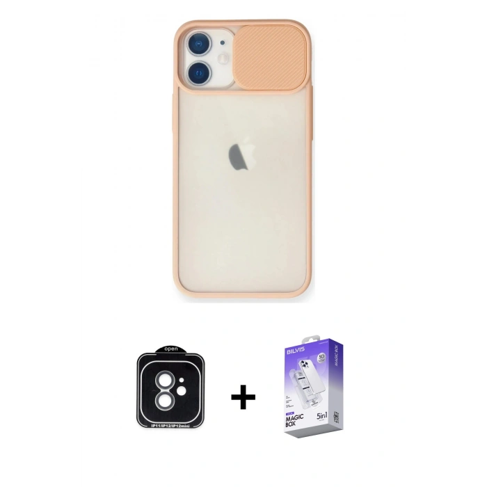 MARSİLYAN™- iPhone 11 Kılıf Vadi Çizgi - Siyah Bilvis 5in1 3D Magic Cam Ekran Koruyucu + PVD Metal Kamera Lens - YL