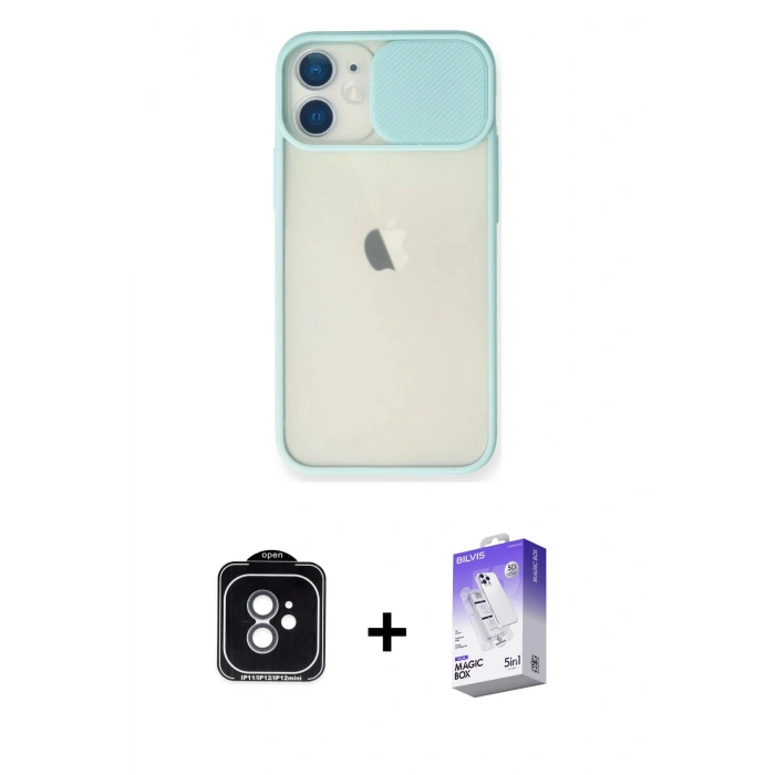 MARSİLYAN™- iPhone 11 Kılıf Vadi Çizgi - Siyah Bilvis 5in1 3D Magic Cam Ekran Koruyucu + PVD Metal Kamera Lens - YL