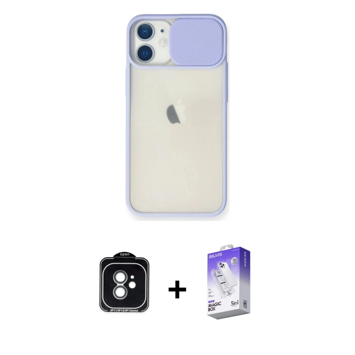 MARSİLYAN™- iPhone 11 Kılıf Vadi Çizgi - Siyah Bilvis 5in1 3D Magic Cam Ekran Koruyucu + PVD Metal Kamera Lens - YL