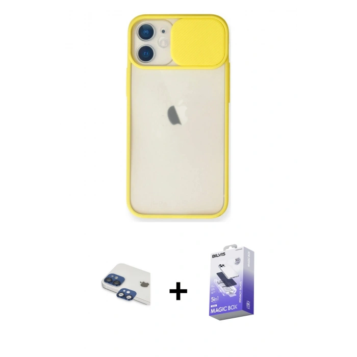 MARSİLYAN™- iPhone 11 Kılıf Vadi Çizgi - Siyah Bilvis 5in1 5D Magic Hayalet Cam Ekran Koruyucu + Lacivert Pers Alüminyum Kamera Lens