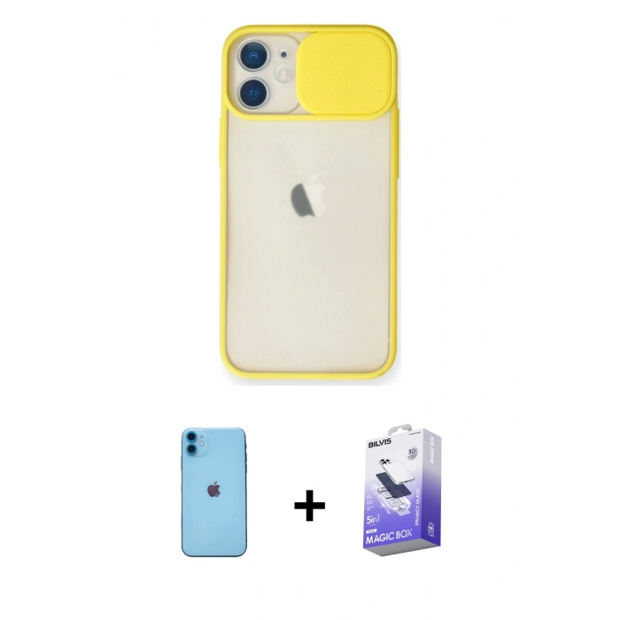 MARSİLYAN™- iPhone 11 Kılıf Vadi Çizgi - Siyah Bilvis 5in1 5D Magic Hayalet Cam Ekran Koruyucu + Neon Fosforlu Kamera Lens - MI