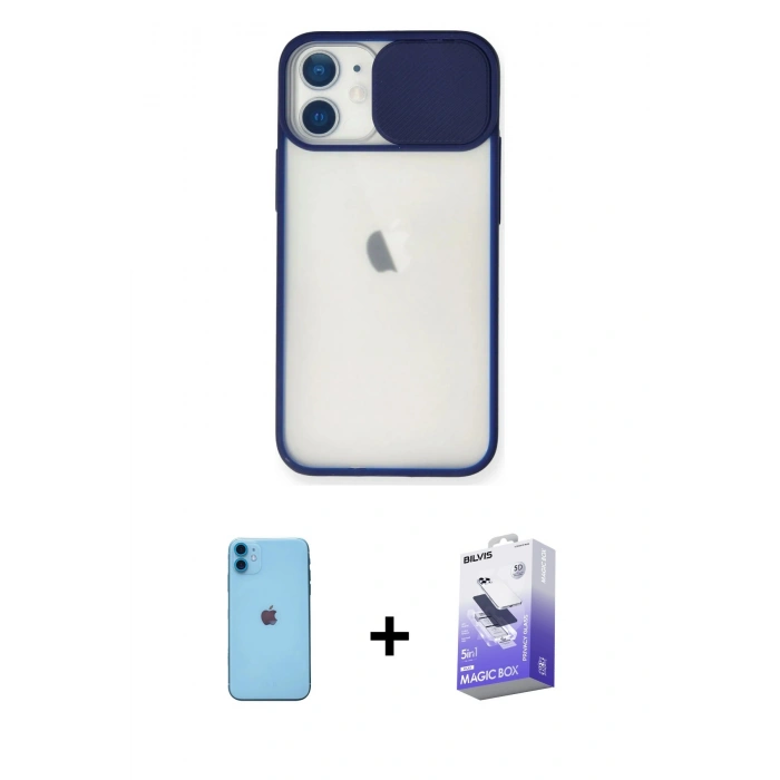 MARSİLYAN™- iPhone 11 Kılıf Vadi Çizgi - Siyah Bilvis 5in1 5D Magic Hayalet Cam Ekran Koruyucu + Neon Fosforlu Kamera Lens - MI