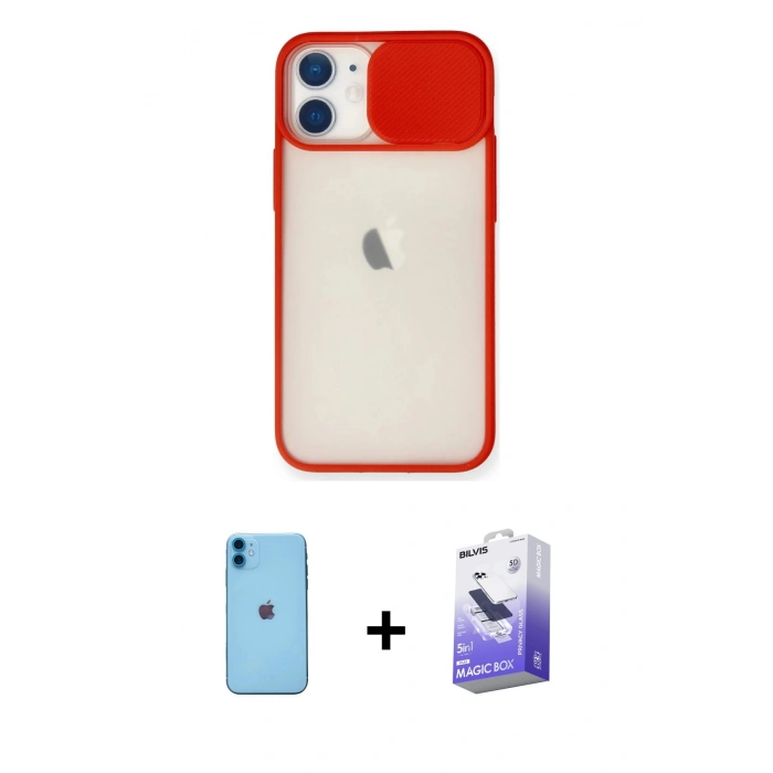MARSİLYAN™- iPhone 11 Kılıf Vadi Çizgi - Siyah Bilvis 5in1 5D Magic Hayalet Cam Ekran Koruyucu + Neon Fosforlu Kamera Lens - MI