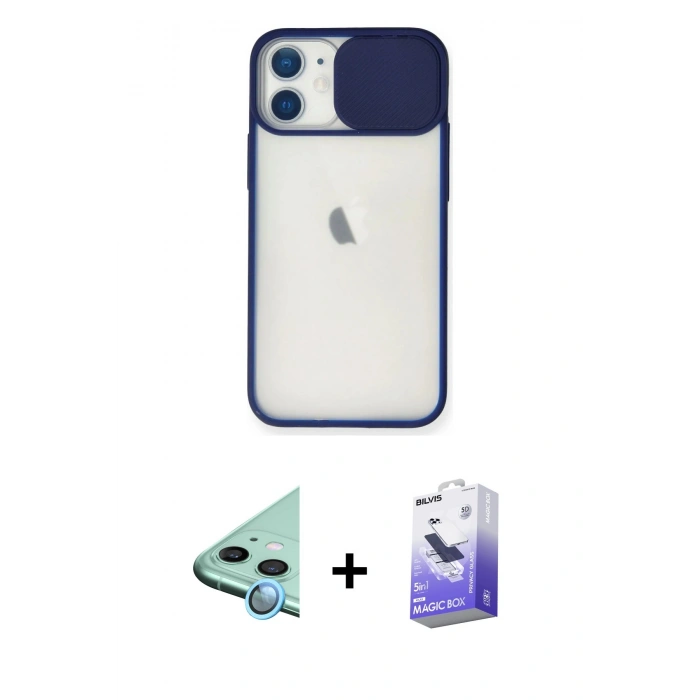 MARSİLYAN™- iPhone 11 Kılıf Vadi Çizgi - Siyah Bilvis 5in1 5D Magic Hayalet Cam Ekran Koruyucu + Raze Metal Kamera Lens - MI