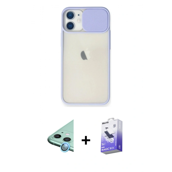 MARSİLYAN™- iPhone 11 Kılıf Vadi Çizgi - Siyah Bilvis 5in1 5D Magic Hayalet Cam Ekran Koruyucu + Raze Metal Kamera Lens - MI