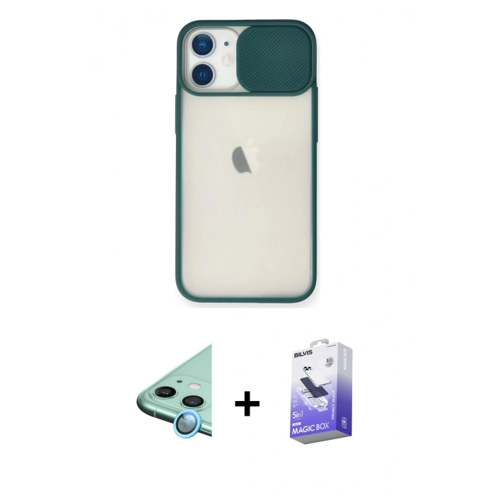 MARSİLYAN™- iPhone 11 Kılıf Vadi Çizgi - Siyah Bilvis 5in1 5D Magic Hayalet Cam Ekran Koruyucu + Raze Metal Kamera Lens - MI