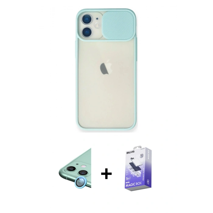 MARSİLYAN™- iPhone 11 Kılıf Vadi Çizgi - Siyah Bilvis 5in1 5D Magic Hayalet Cam Ekran Koruyucu + Raze Metal Kamera Lens - MI