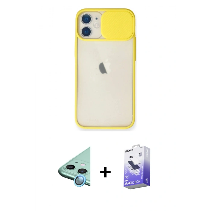 MARSİLYAN™- iPhone 11 Kılıf Vadi Çizgi - Siyah Bilvis 5in1 5D Magic Hayalet Cam Ekran Koruyucu + Raze Metal Kamera Lens - MI