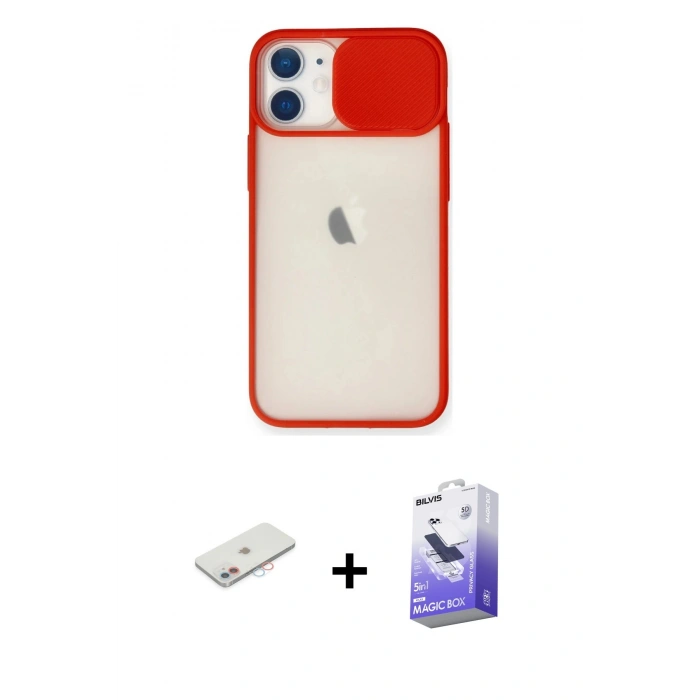 MARSİLYAN™- iPhone 11 Kılıf Vadi Çizgi - Siyah Bilvis 5in1 5D Magic Hayalet Cam Ekran Koruyucu + Renkli Kamera Lens Koruma Cam - PE