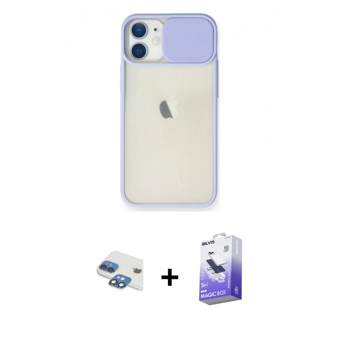MARSİLYAN™- iPhone 11 Kılıf Vadi Çizgi - Siyah Bilvis 5in1 5D Magic Hayalet Cam Ekran Koruyucu + Pers Alüminyum Kamera Lens - GI