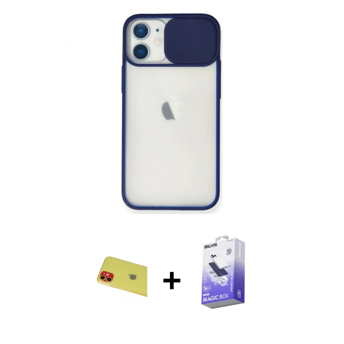 MARSİLYAN™- iPhone 11 Kılıf Vadi Çizgi - Siyah Bilvis 5in1 5D Magic Hayalet Cam Ekran Koruyucu + Rainbow Kamera Lens Koruma Cam - KI