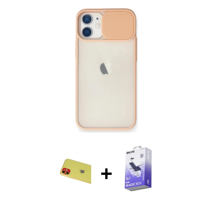 MARSİLYAN™- iPhone 11 Kılıf Vadi Çizgi - Siyah Bilvis 5in1 5D Magic Hayalet Cam Ekran Koruyucu + Rainbow Kamera Lens Koruma Cam - KI