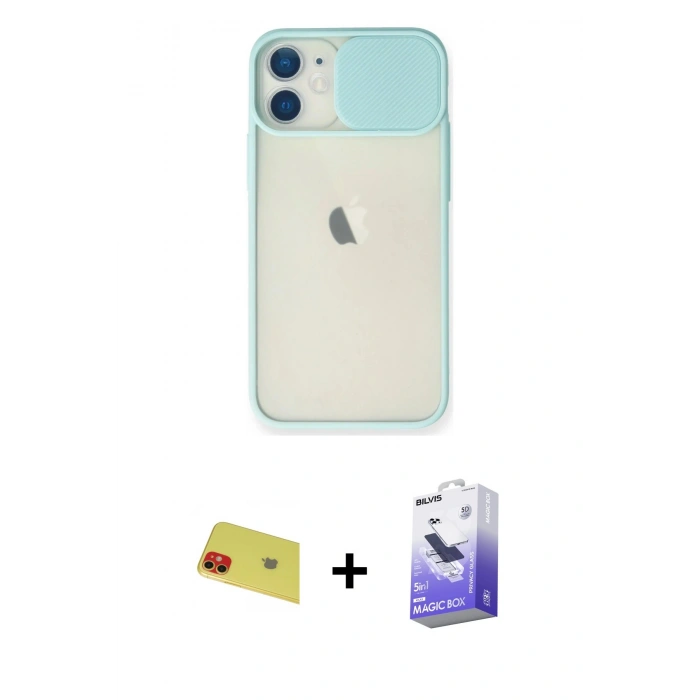 MARSİLYAN™- iPhone 11 Kılıf Vadi Çizgi - Siyah Bilvis 5in1 5D Magic Hayalet Cam Ekran Koruyucu + Rainbow Kamera Lens Koruma Cam - KI