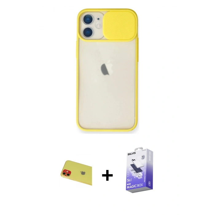 MARSİLYAN™- iPhone 11 Kılıf Vadi Çizgi - Siyah Bilvis 5in1 5D Magic Hayalet Cam Ekran Koruyucu + Rainbow Kamera Lens Koruma Cam - KI