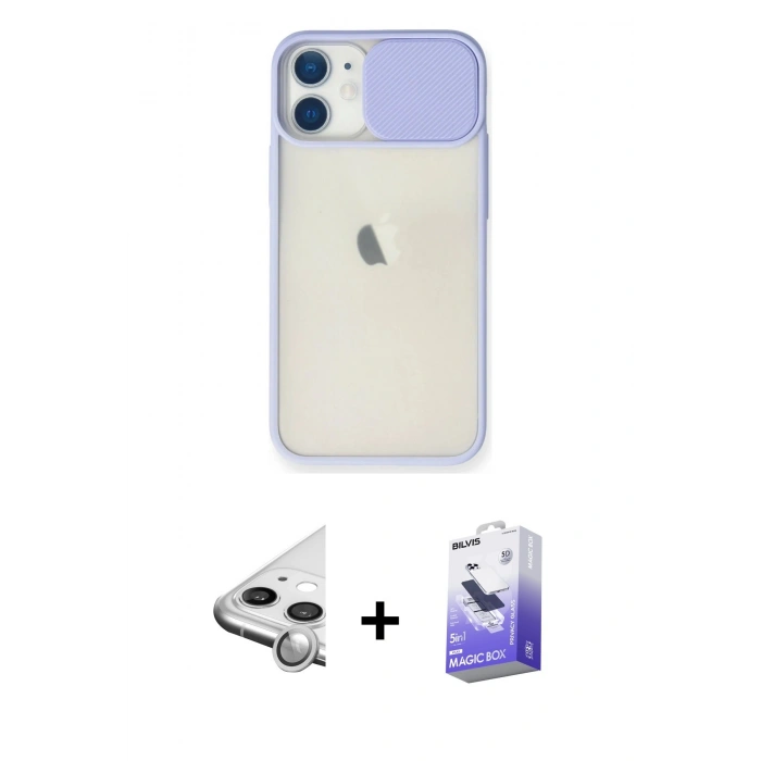 MARSİLYAN™- iPhone 11 Kılıf Vadi Çizgi - Siyah Bilvis 5in1 5D Magic Hayalet Cam Ekran Koruyucu + Raze Metal Kamera Lens - GS