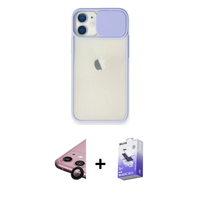 MARSİLYAN™- iPhone 11 Kılıf Vadi Çizgi - Siyah Bilvis 5in1 5D Magic Hayalet Cam Ekran Koruyucu + Raze Metal Kamera Lens - SH