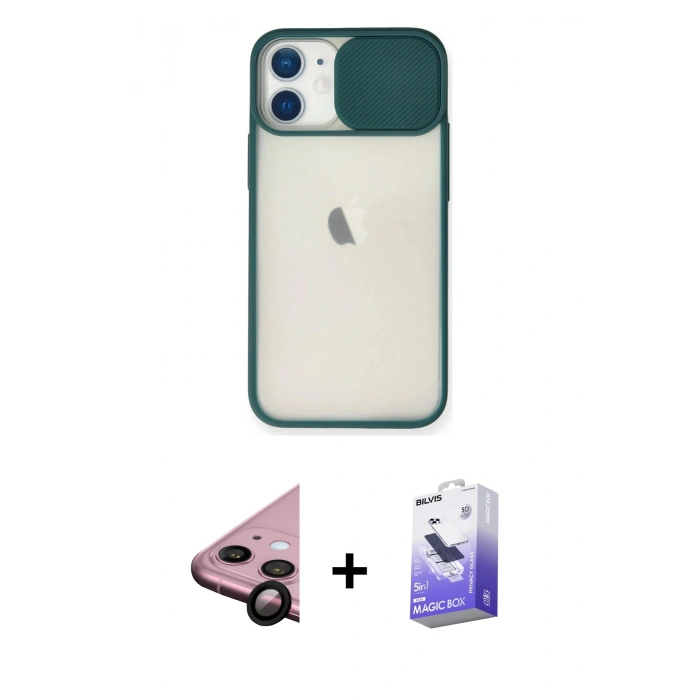 MARSİLYAN™- iPhone 11 Kılıf Vadi Çizgi - Siyah Bilvis 5in1 5D Magic Hayalet Cam Ekran Koruyucu + Raze Metal Kamera Lens - SH