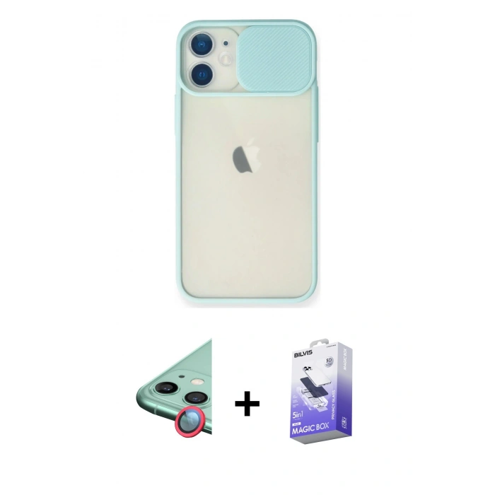 MARSİLYAN™- iPhone 11 Kılıf Vadi Çizgi - Siyah Bilvis 5in1 5D Magic Hayalet Cam Ekran Koruyucu + Raze Metal Kamera Lens - KI