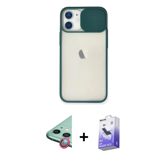 MARSİLYAN™- iPhone 11 Kılıf Vadi Çizgi - Siyah Bilvis 5in1 5D Magic Hayalet Cam Ekran Koruyucu + Raze Metal Kamera Lens - KI