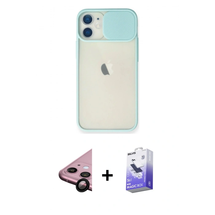 MARSİLYAN™- iPhone 11 Kılıf Vadi Çizgi - Siyah Bilvis 5in1 5D Magic Hayalet Cam Ekran Koruyucu + Raze Metal Kamera Lens - SH