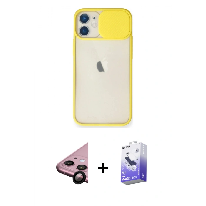 MARSİLYAN™- iPhone 11 Kılıf Vadi Çizgi - Siyah Bilvis 5in1 5D Magic Hayalet Cam Ekran Koruyucu + Raze Metal Kamera Lens - SH