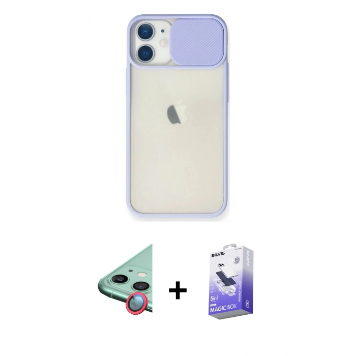 MARSİLYAN™- iPhone 11 Kılıf Vadi Çizgi - Siyah Bilvis 5in1 5D Magic Hayalet Cam Ekran Koruyucu + Raze Metal Kamera Lens - KI