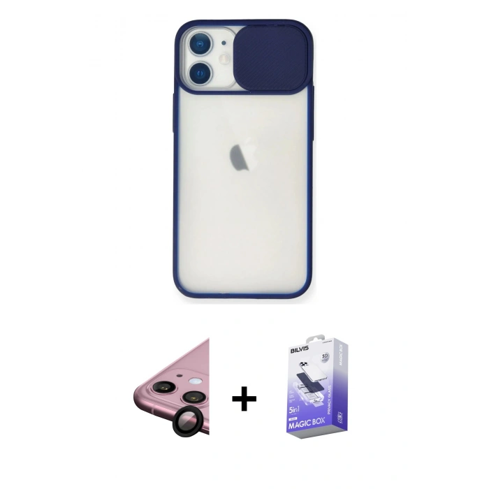 MARSİLYAN™- iPhone 11 Kılıf Vadi Çizgi - Siyah Bilvis 5in1 5D Magic Hayalet Cam Ekran Koruyucu + Raze Metal Kamera Lens - SH