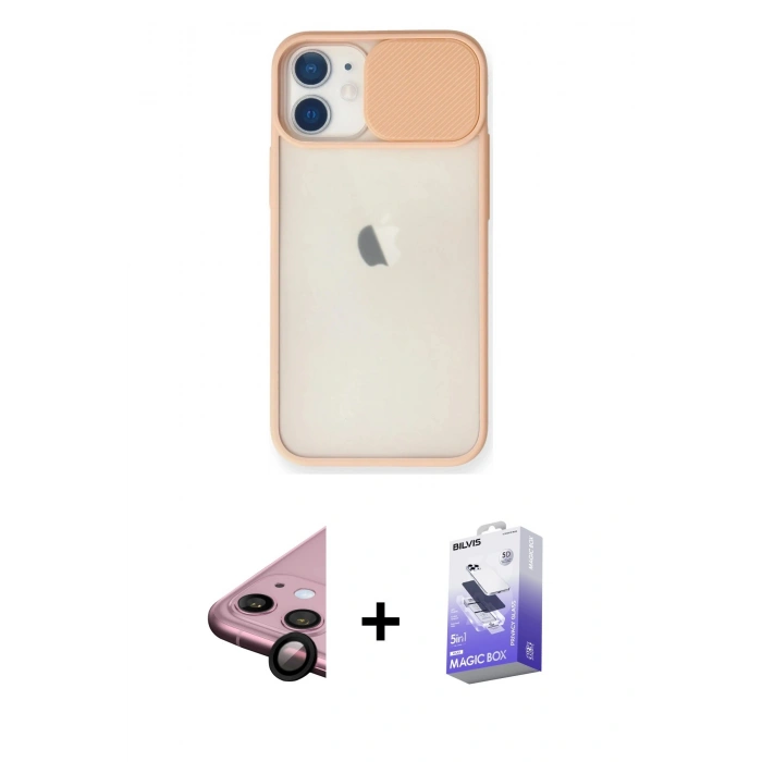 MARSİLYAN™- iPhone 11 Kılıf Vadi Çizgi - Siyah Bilvis 5in1 5D Magic Hayalet Cam Ekran Koruyucu + Raze Metal Kamera Lens - SH