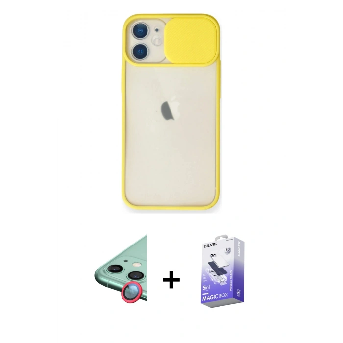 MARSİLYAN™- iPhone 11 Kılıf Vadi Çizgi - Siyah Bilvis 5in1 5D Magic Hayalet Cam Ekran Koruyucu + Raze Metal Kamera Lens - KI