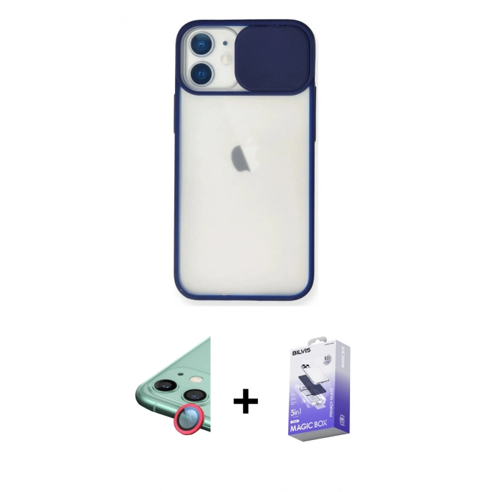 MARSİLYAN™- iPhone 11 Kılıf Vadi Çizgi - Siyah Bilvis 5in1 5D Magic Hayalet Cam Ekran Koruyucu + Raze Metal Kamera Lens - KI