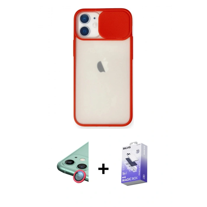 MARSİLYAN™- iPhone 11 Kılıf Vadi Çizgi - Siyah Bilvis 5in1 5D Magic Hayalet Cam Ekran Koruyucu + Raze Metal Kamera Lens - KI
