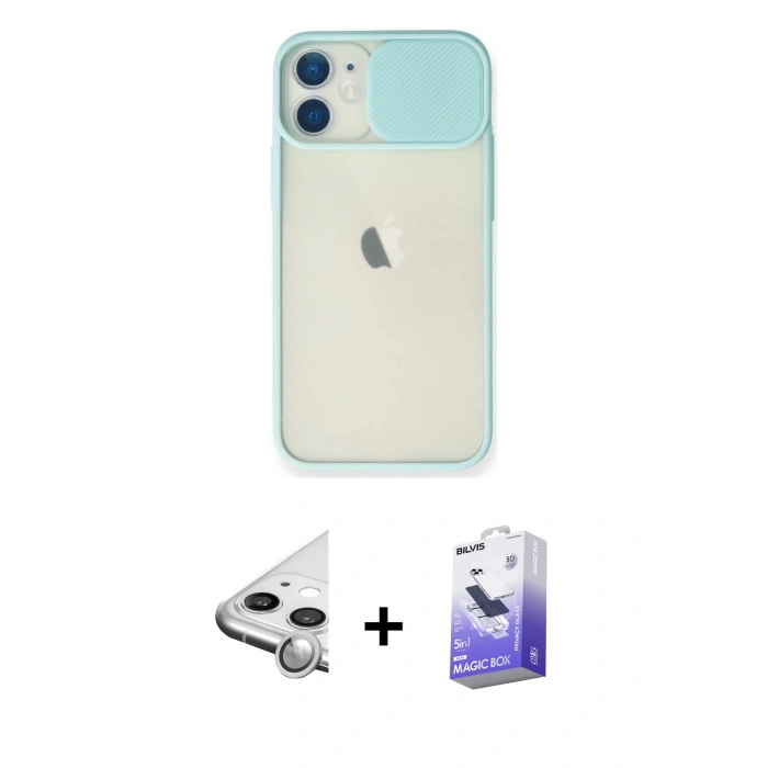 MARSİLYAN™- iPhone 11 Kılıf Vadi Çizgi - Siyah Bilvis 5in1 5D Magic Hayalet Cam Ekran Koruyucu + Raze Metal Kamera Lens - GS