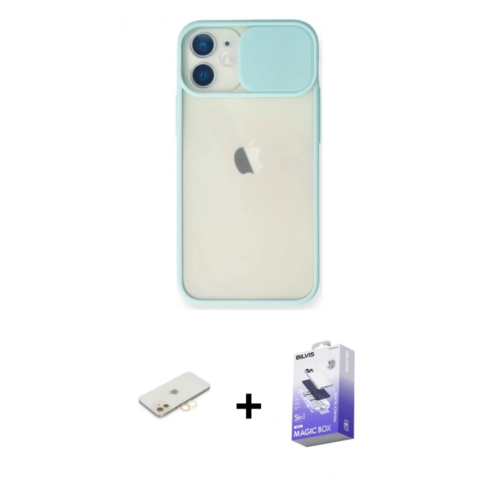 MARSİLYAN™- iPhone 11 Kılıf Vadi Çizgi - Siyah Bilvis 5in1 5D Magic Hayalet Cam Ekran Koruyucu + Renkli Kamera Lens Koruma Cam - SI