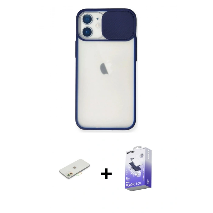MARSİLYAN™- iPhone 11 Kılıf Vadi Çizgi - Siyah Bilvis 5in1 5D Magic Hayalet Cam Ekran Koruyucu + Renkli Kamera Lens Koruma Cam - TU
