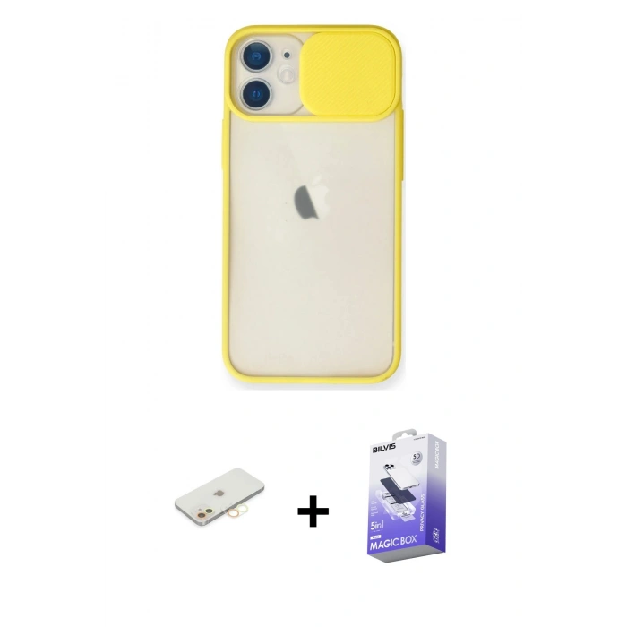 MARSİLYAN™- iPhone 11 Kılıf Vadi Çizgi - Siyah Bilvis 5in1 5D Magic Hayalet Cam Ekran Koruyucu + Renkli Kamera Lens Koruma Cam - SI