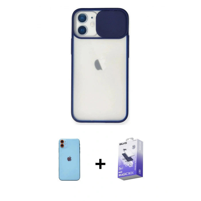 MARSİLYAN™- iPhone 11 Kılıf Vadi Çizgi - Siyah Bilvis 5in1 5D Magic Hayalet Cam Ekran Koruyucu + Turuncu Neon Fosforlu Kamera Lens