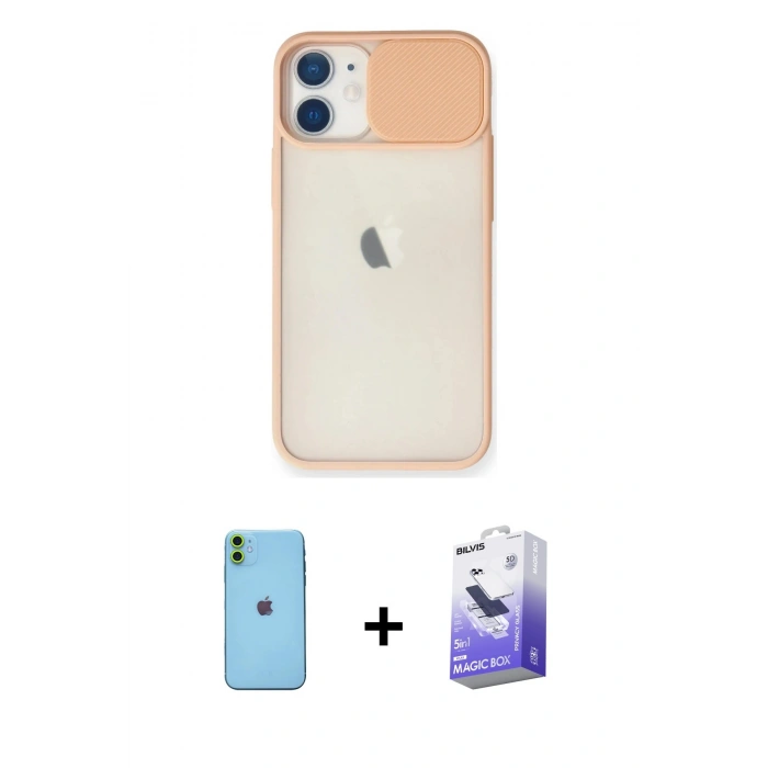 MARSİLYAN™- iPhone 11 Kılıf Vadi Çizgi - Siyah Bilvis 5in1 5D Magic Hayalet Cam Ekran Koruyucu + Neon Fosforlu Kamera Lens - YL