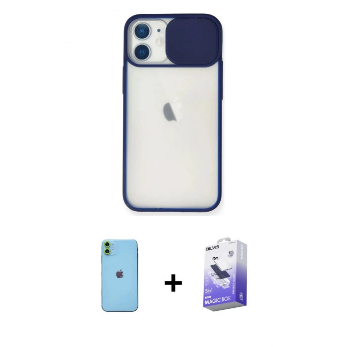 MARSİLYAN™- iPhone 11 Kılıf Vadi Çizgi - Siyah Bilvis 5in1 5D Magic Hayalet Cam Ekran Koruyucu + Neon Fosforlu Kamera Lens - YL